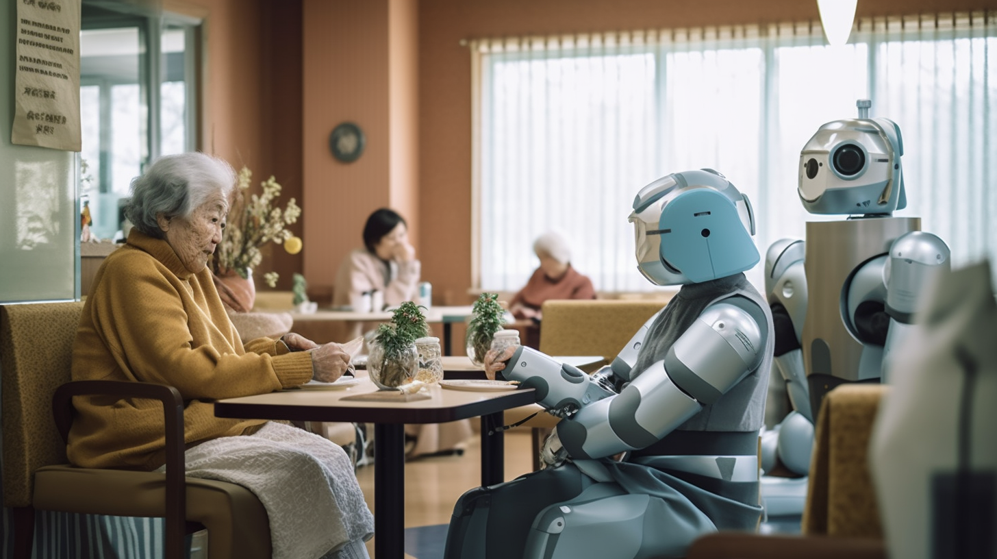 Robots assisting in a Japanese retirement home